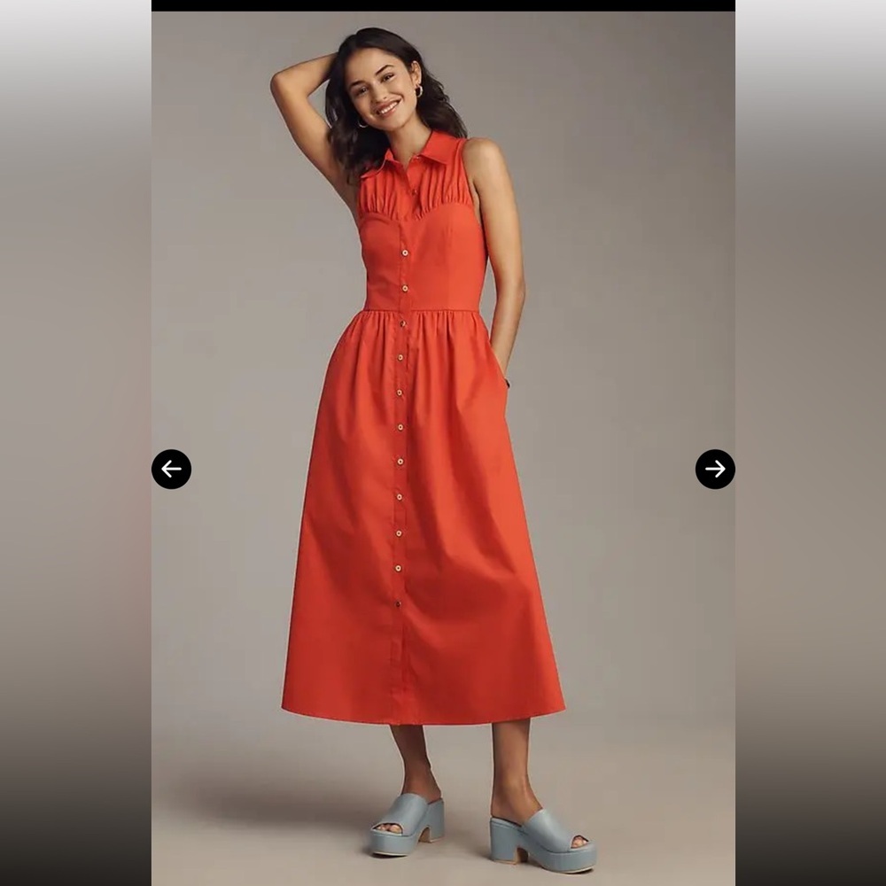 NEW Anthropologie Hutch Vivian Poplin Sleeveless Shirtdress In Poppy Red - Picture 5 of 11